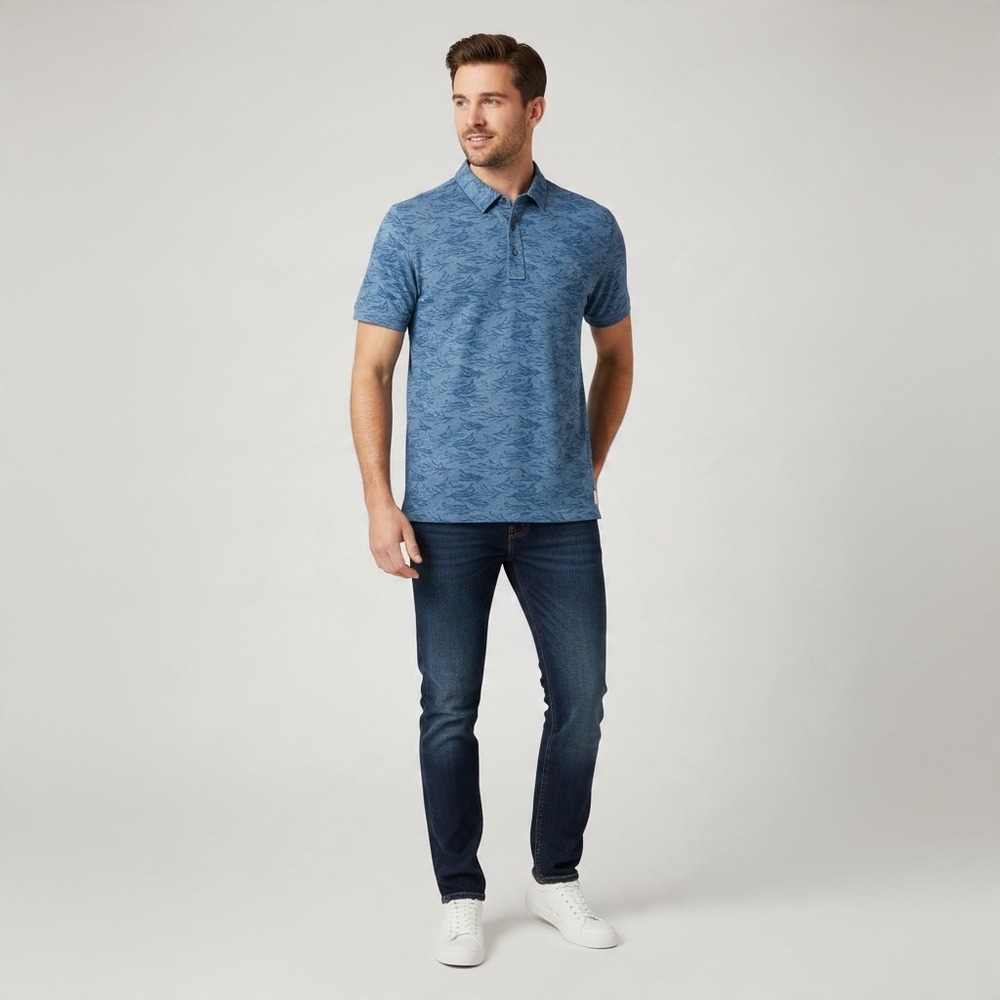 Linksoul Mens Blue Coral Print Organic Cotton Blend Golf Polo Shirt LS1352 L